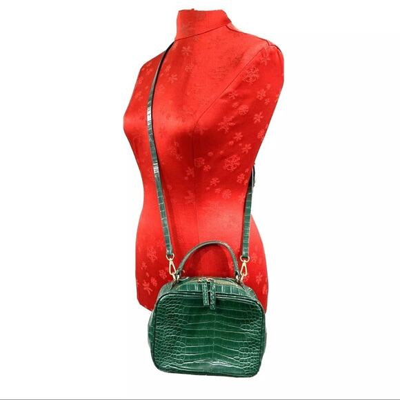 Zara green faux snakeskin moc croc crossbody bag top handle purse 2 way satchel - Picture 3 of 11